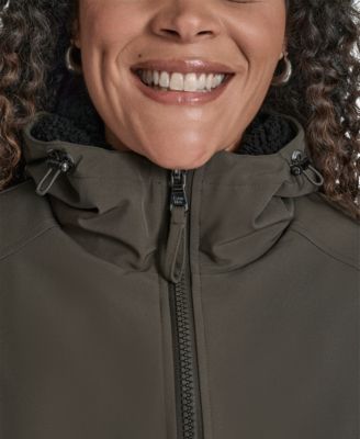 Womens Plus Size Hooded Faux-Fur-Lined Anorak Raincoat, Created for Macys