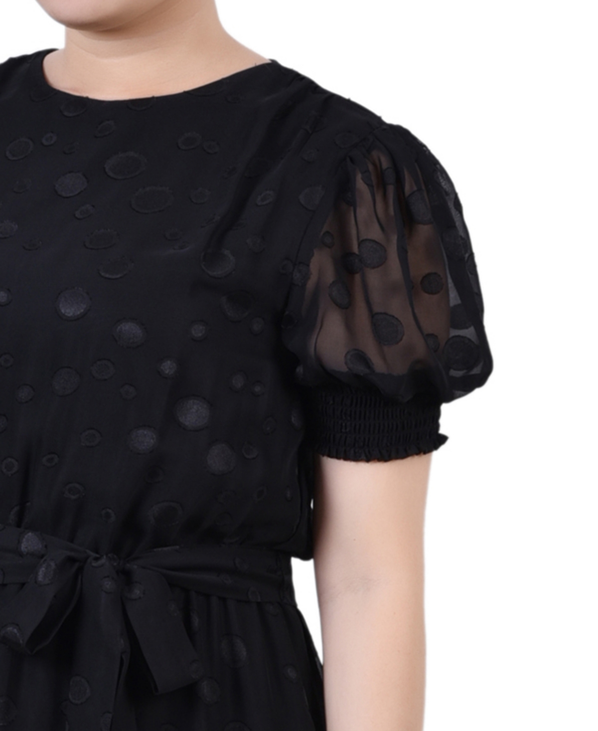 Ny Collection Petite Elbow Sleeve Swiss Dot Dress In Multi