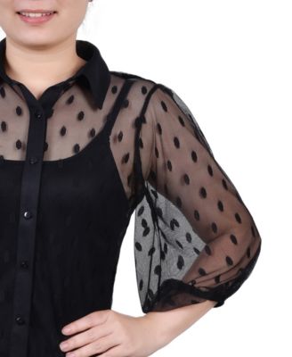 Petite Elbow Sleeve Clip Dot Top