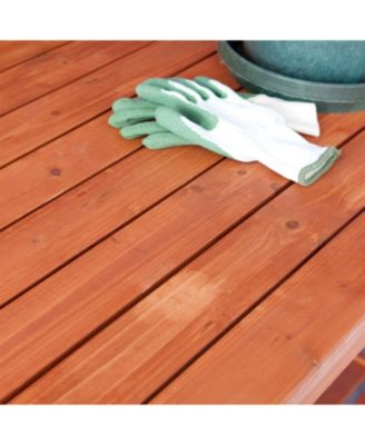 Outdoor Weather-Resistant Fir Wood Potting Bench Garden Table with Lattice Back