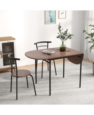 3 Pcs Foldable Dining Table Set w/ 2 Chairs Industrial Oval Corner Dining Set