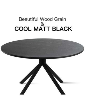 5-Piece Black Dining Set with 43 Inch Round Table & Faux Rattan Chairs, Modern Kitchen & Small Dining Room Furniture for Apartments