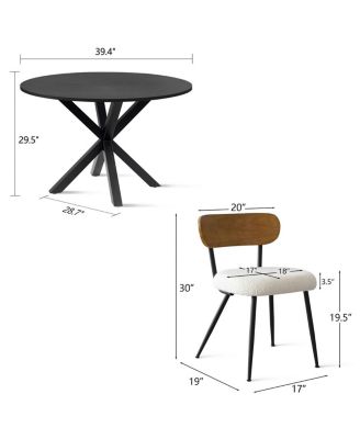 5 Pc. MDF Top Boucle Upholstered Pedestal Base Modern Round Table Dining Room Set