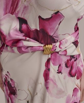 Women's Ribbed Knot Printed Midi A-Line Dress