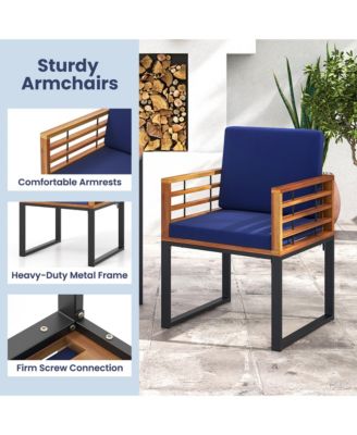 3 Piece Outdoor Dining Set 2 Acacia Wood Armchairs w/ 43.5 Inch Dining Table