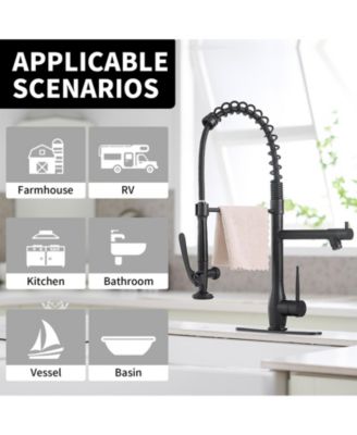 Spring Single-Handle Pull Down Sprayer Kitchen Faucet, Commercial High Goosenck Kitchen Sink Faucet in Brushed Nickel