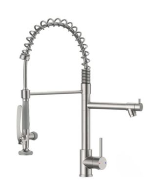 Spring Single-Handle Pull Down Sprayer Kitchen Faucet, Commercial High Goosenck Kitchen Sink Faucet in Brushed Nickel