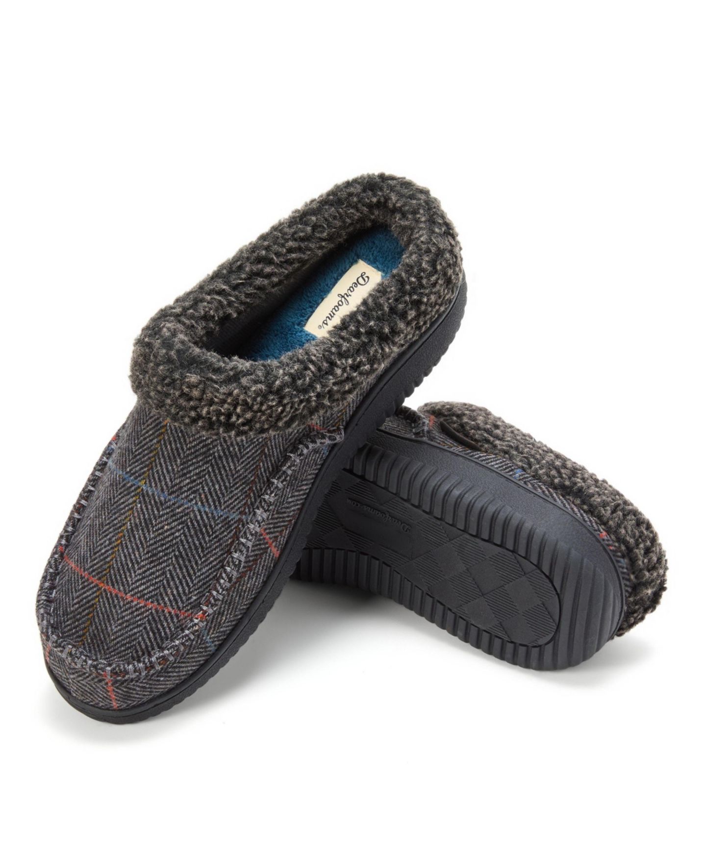 Мужские сабо Dearfoams Marshall Microsuede Moccasin Toe Clog House Shoe Slipper, цвет: Серый клетчатый — фото 3
