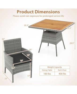 5 PCS PE Wicker Patio Dining Set w/ Cushions & 1.97'' Umbrella Hole Outdoor