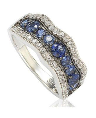 Suzy Levian Sterling Silver Sapphire & Created White Sapphire 9 Stone Curvy Frame Ring
