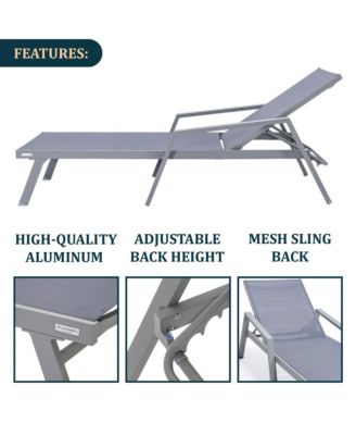 Grey Aluminum Outdoor Patio Chaise Lounge Chair With Arms