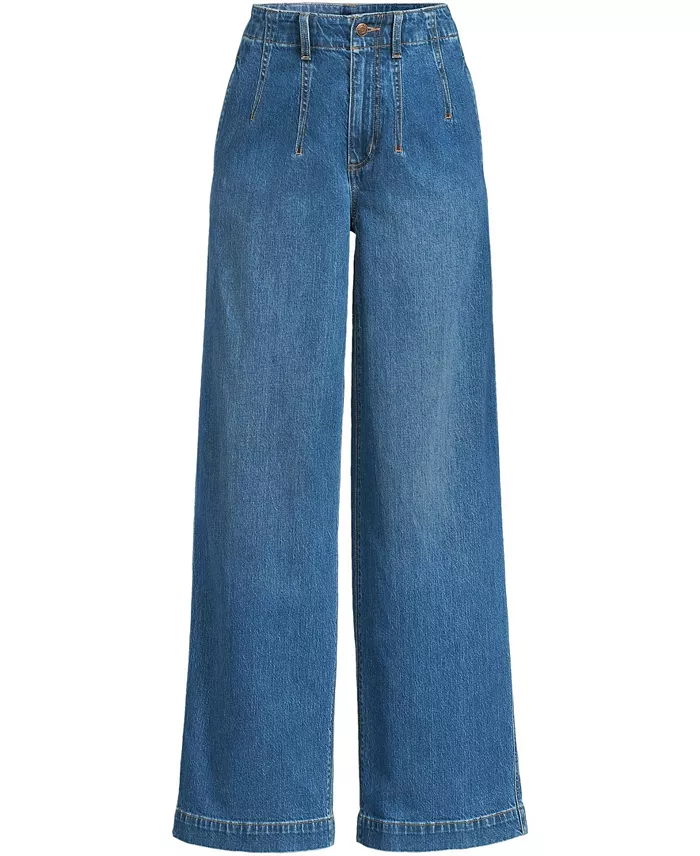Women's Soft Denim High Rise Wide Leg Top Stitch Trousers - thumbnail 3