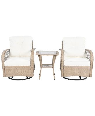 3-piece Outdoor Chair&Table Set Chat Set 2-person Rattan Seating Group with Two Two Swiveling and Rocking Chairs and a Square Table for Garden, Patio, or Balcony, Natural