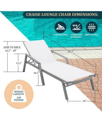 Grey Aluminum Outdoor Patio Chaise Lounge Chair With Arms