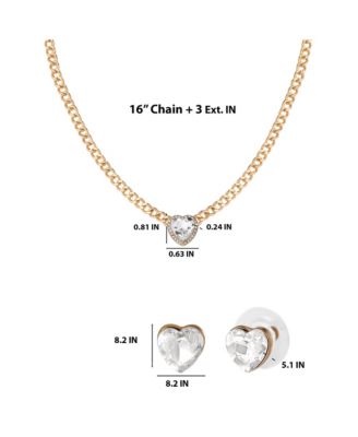 Gold-Tone Heart Pendant Necklace & Crystal Stud Earring Set