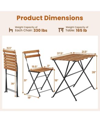 5 PCS Patio Acacia Wood Dining Set w/ 4 Folding Chairs Slatted Seat & Tabletop