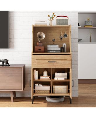 Coffee Bar Cabinet w/Pegboard Storage Drawer & Adjustable Shelf Buffet Sideboard