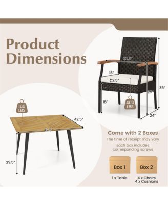 5PCS Patio PE Wicker Dining Set Table and Chairs w/ Cushions 1.9'' Umbrella Hole