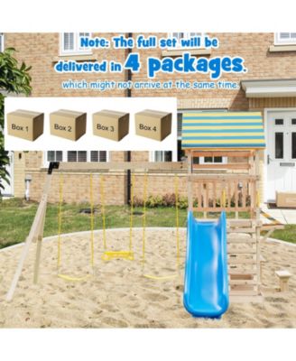 Backyard Wooden Swing Set Slide Playset for Kids Outdoor Climbing Wall Sandpit