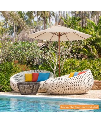 9.5 FT Patio Rope Pulley Wooden Umbrella Market w/Fiberglass Ribs Outdoor