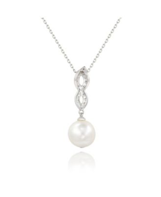Suzy Levian Sterling Silver Pearl and White Sapphire Infinity Pendant