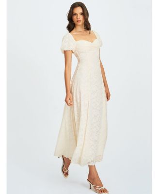 Women Pandora White Bubble Sleeve Backless Maxi Dress