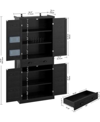 Kitchen Pantry Storage Cabinet 72.6" H, with Barn Doors, Drawer, Black