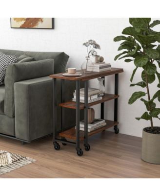 Patented 360 Free Rotating Sofa Side Table with Storage Shelves and Casters