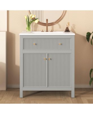 30" Free Standing Bathroom Vanity with Ceramic Sink and Soft-Close Doors