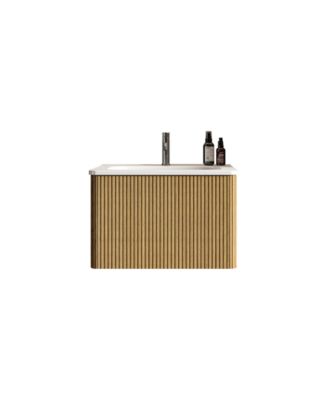 Etna 24" Floating Vanity With Ceramic Sink and Striped Oak Finish, Pre-Assembled