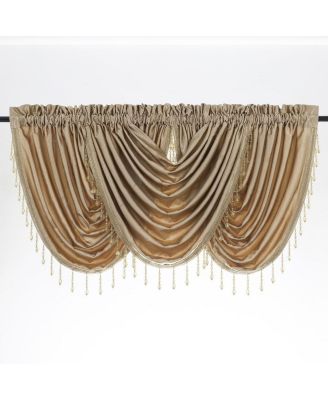 Ultra Lux Faux Silk Regency Crinkle Rod Pocket Semi Sheer Crystal Beaded Window Valance - 57 in. W x 37 in. L, White