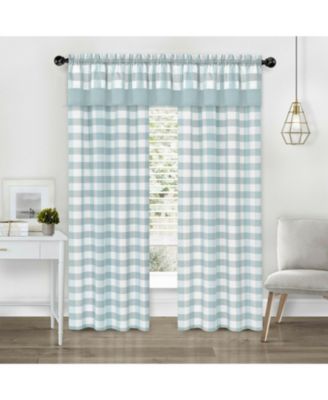 Modern Country Farmhouse 3 Piece Buffalo Check Plaid Window Curtains & Valance Set - 63 in - Baby Blue