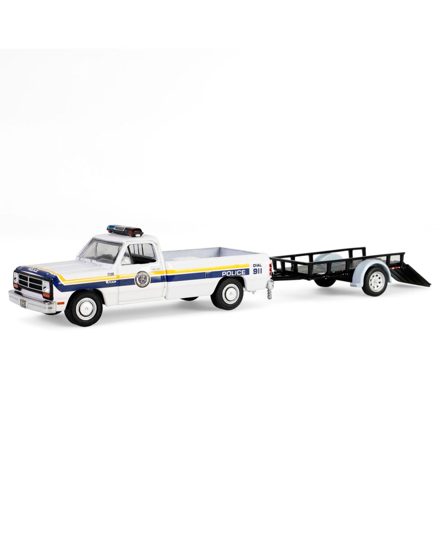 Детская игрушка Greenlight 1/64 Scale 1990 Dodge Ram D-250 Philadelphia Police Department Hot Pursuit Hitch & Tow Collectible Toy Vehicle, цвет: Белый — фото 1