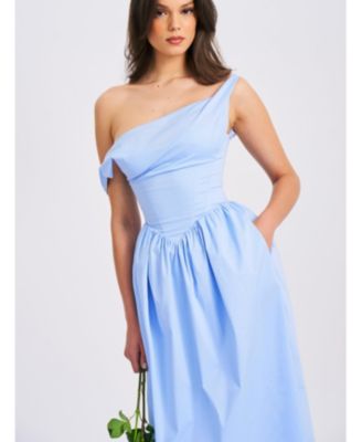 Women Reina Blue Drop Waist Corset Midi Dress