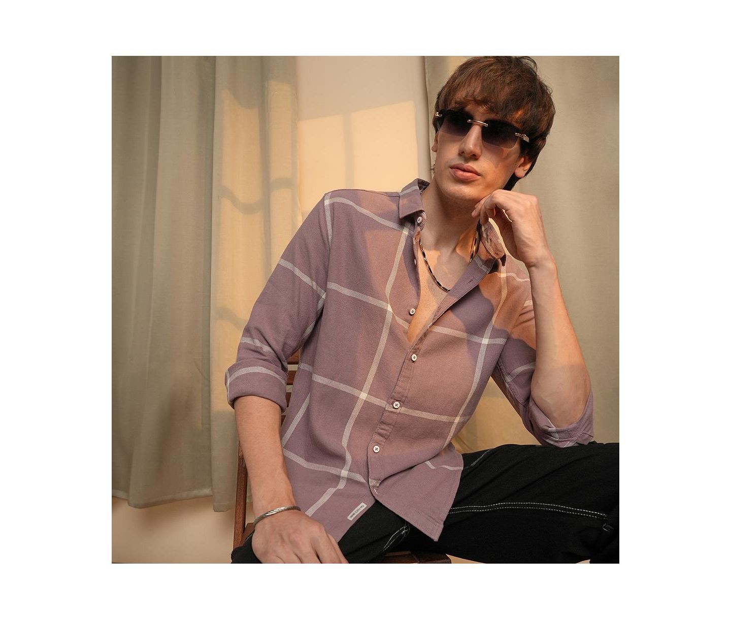 Мужская рубашка Cahoot Campus Sutra Nude Pink Maxi-Graph Check, цвет: Фиолетовый — фото 3