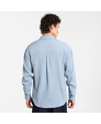 Men's Cornflower Blue Cubic-Textured Oversized Shirt