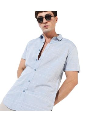Men's Light Blue Textured Regular Fit Casual Shirt