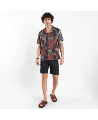 Men's Chocolate Brown & Midnight Black Abstract Utility Oversized Shirt
