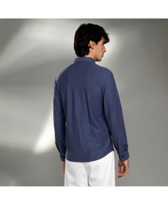 Men's Aegean Blue Geometric-Weave Textured Shirt
