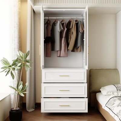 2-Door 3-Drawer Wardrobe with Tempered Glass – Bedroom Closet Armoire