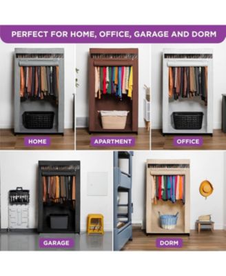 Portable Wardrobe Closet - Premium Metal Hanging Rod with Beige Cover- 65 Lb. Weight Capacity- Super Easy Assembly, No Tools Required