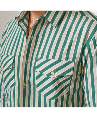 Men's Forest Green & Khaki Beige Candy Striped Oversized Shirt