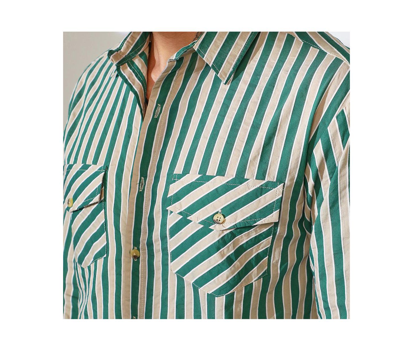 Мужская рубашка Cahoot Candy Striped Oversized, цвет: Зелёный — фото 8