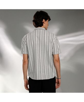 Men's Off-White & Midnight Black Striped-Weave Oversized Shirt