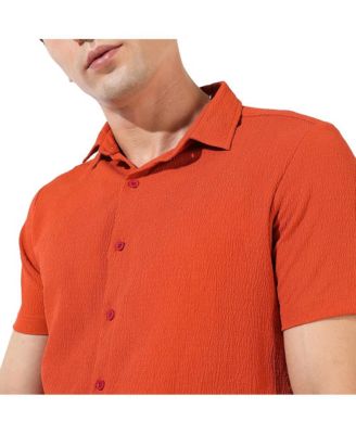Men's Burnt Orange Textured Regular Fit Casual Shirt
