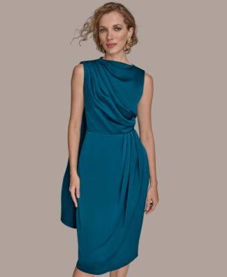 Women's Pleated Satin Scarf Sheath Midi Dress