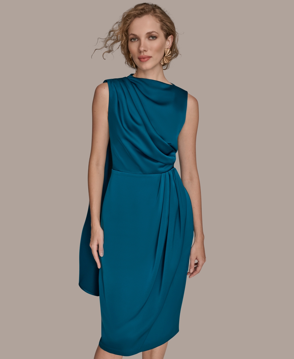 Donna Karan Women's Satin Scarf Sheath Midi Dress In Blue