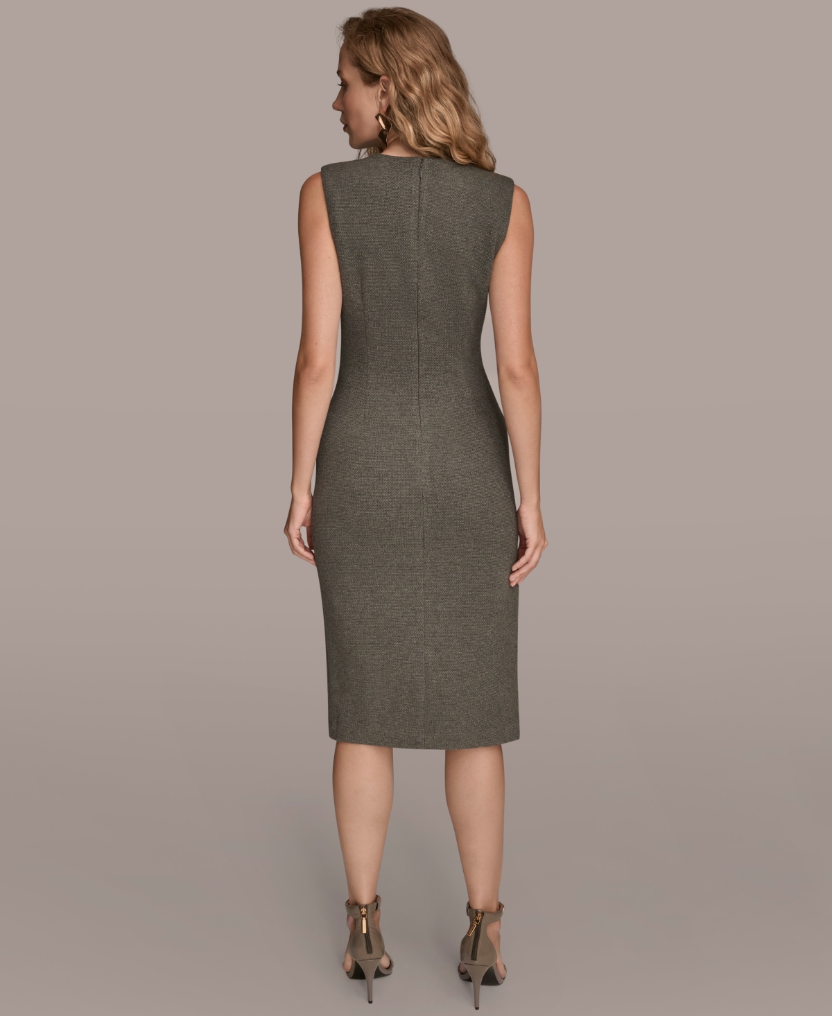 Donna Karan Women'sâ Knit Fauz Wrap Sleeveless Sheath Midi Dress In Gray