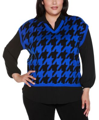 Plus Size Houndstooth Two-Fer Sweater 