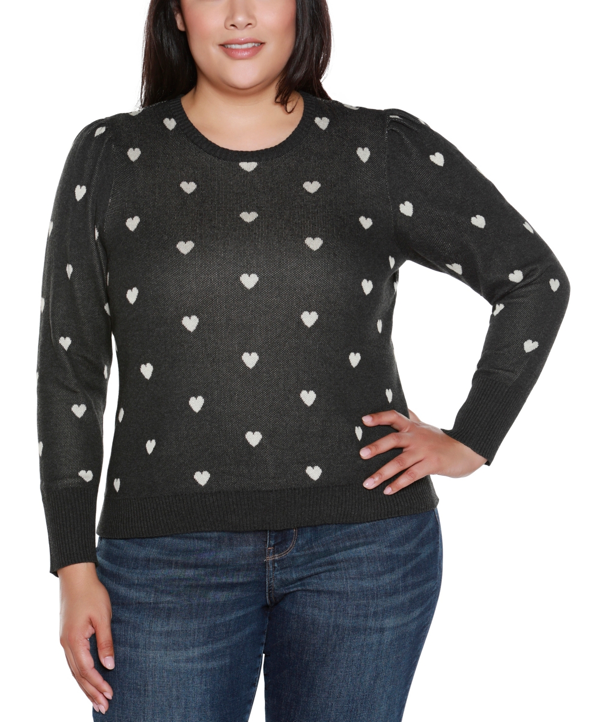 Belldini Plus Size Tiny Hearts Sweater In Black